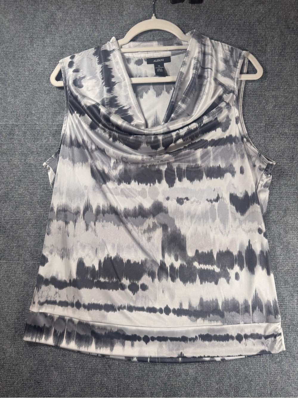 Alfani XL Gray Abstract Print Cowl Neck Sleeveless Blouse